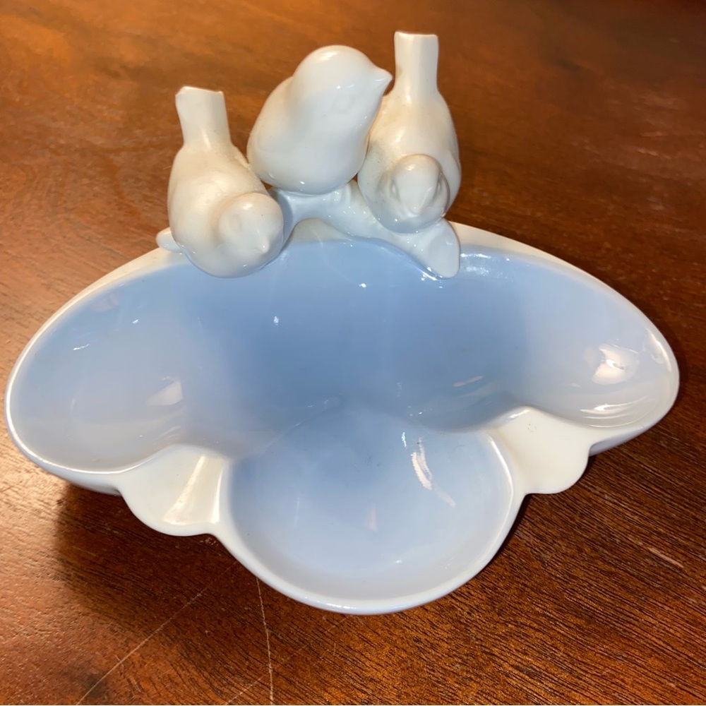 Gerold Porzellan Germany Two Birds in a Bath Small Trinket Dish Pastel Blue